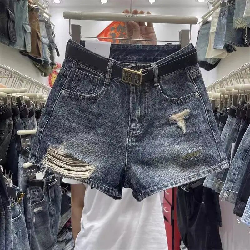 

New 2025 Summer Denim Skirt Women's New Thin High-waisted Spice Girl Hip Skirt Ripped Hole Girls Bermuda Women's Denim Shorts