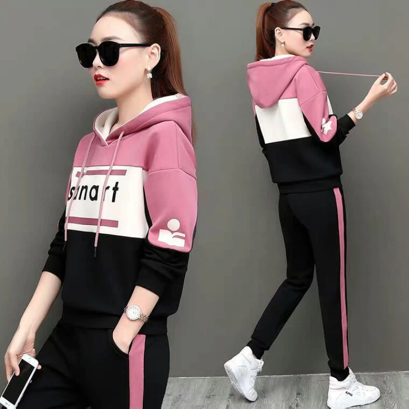 Casual Sportswear Suit Women\'s Spring and Autumn 2022 New Korean Style Loose Hooded Top Fashion Age Reducing Two-piece Set