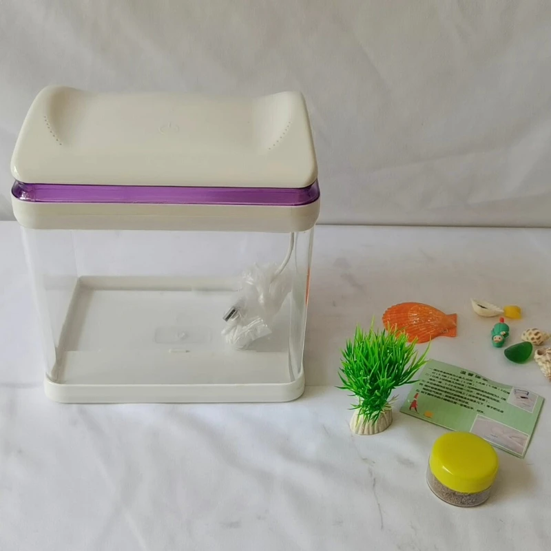 

Акриловый аквариум в кремовом стиле с LED-подсветкой и фильтром, настольный аквариум с крышкой, современный декор для офисного стола, гостиной и кабинета