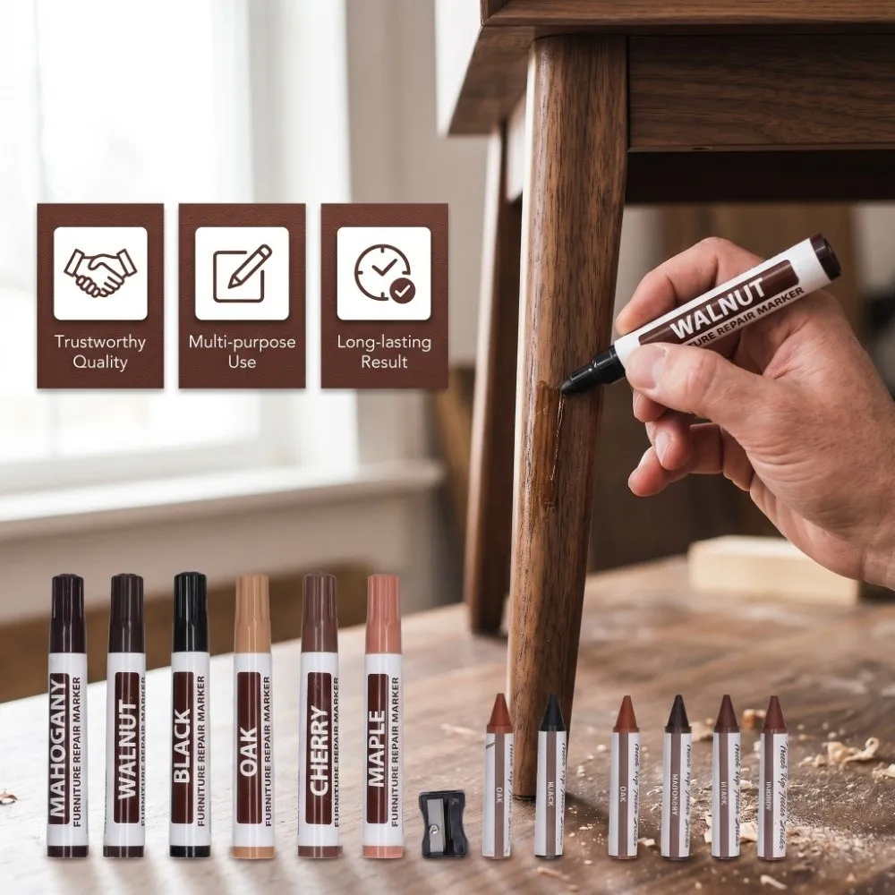 13PCS Matching Pencil Sharpener Wood Furniture Repair Pen Multi Tone Assortment Floor Paint Repair Stick