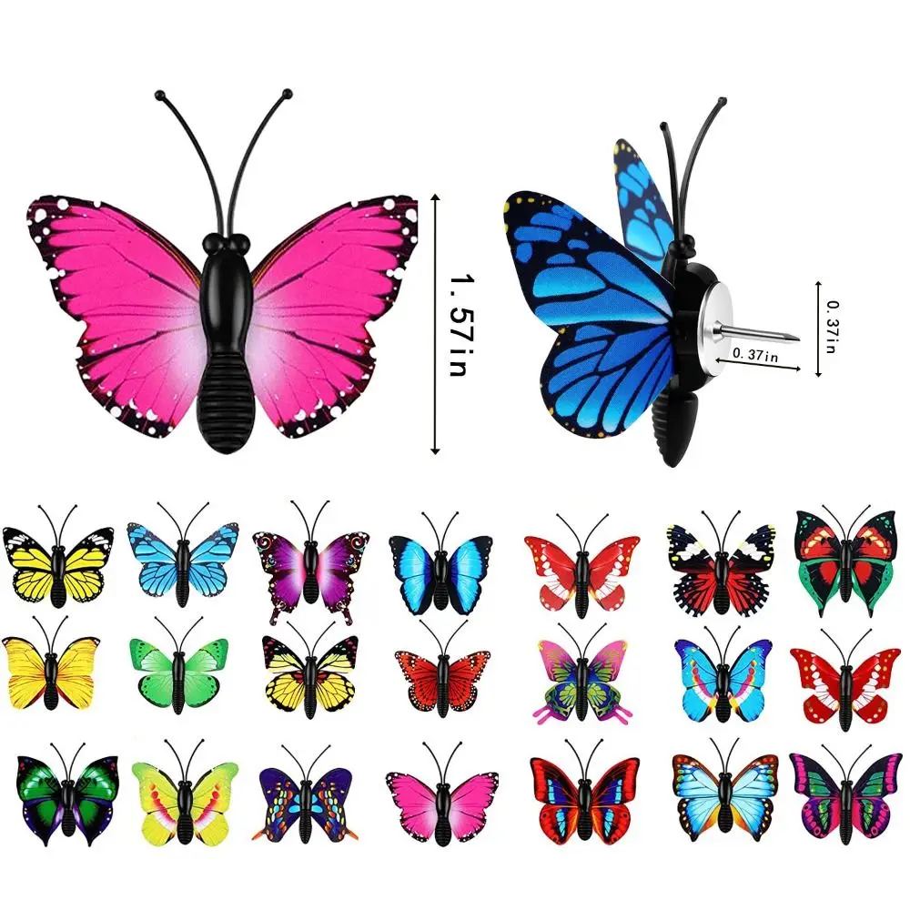 

30Pcs Creative Colorful Butterflies Push Pins 3D Reusable Thumb Tacks with Box Cute Blackboard Push Pins Photo Wall Decor