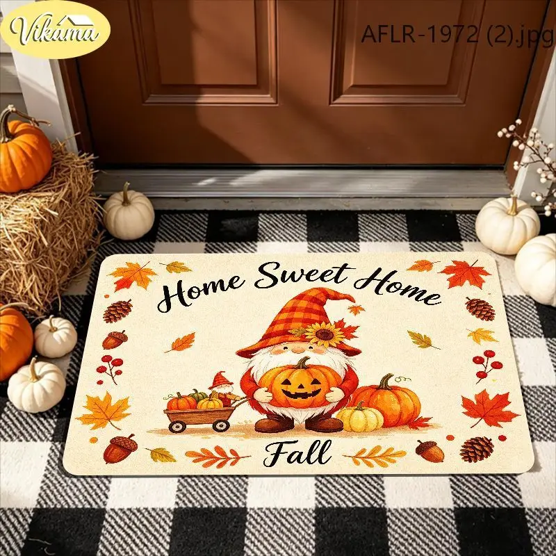 VIKAMA Home Sweet Home Fall Doormat Gnome Pumpkin Cart Maple Leaves Autumn Welcome Mat Entryway Rug Front Porch Decor