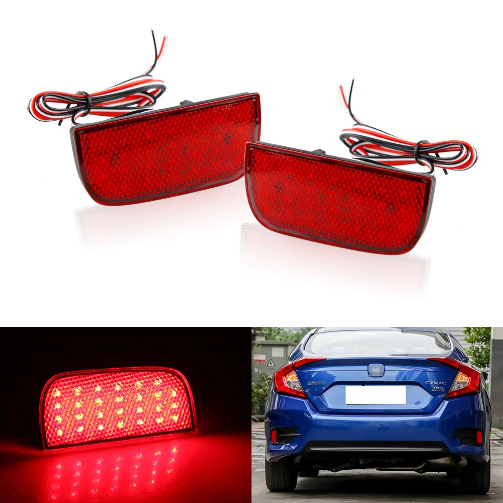 

LED Red Black Rear Brake Light Bumper Reflector Warning Lamps Taillight for Honda Civic 10th Gen 2016-up, 2PCS Car Assembly 12V