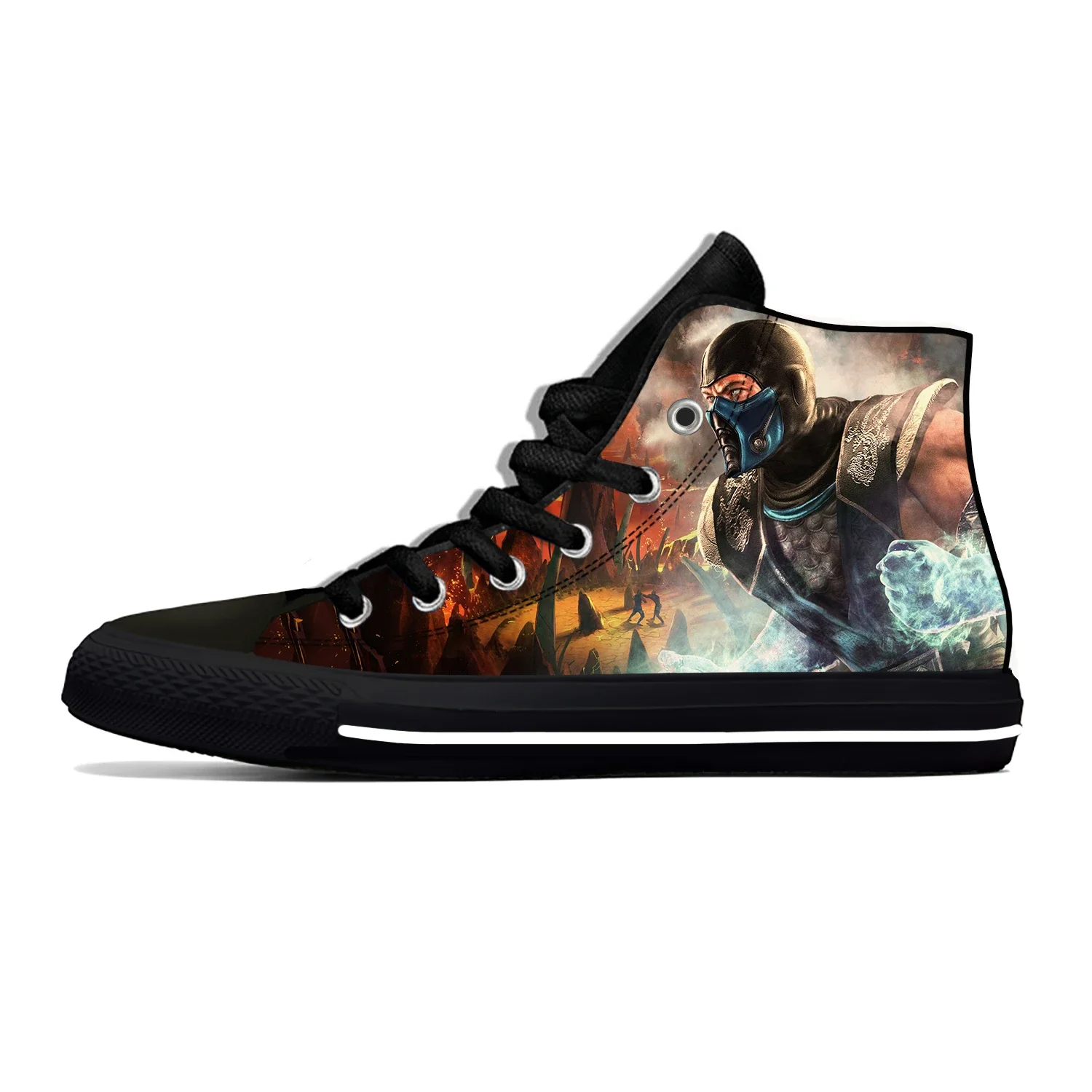 Hot Mortal Kombat Game Scorpion Fashion Classic Casual Shoes High Top Lightweight Breathable Men Women Sneakers Cool Board Shoes