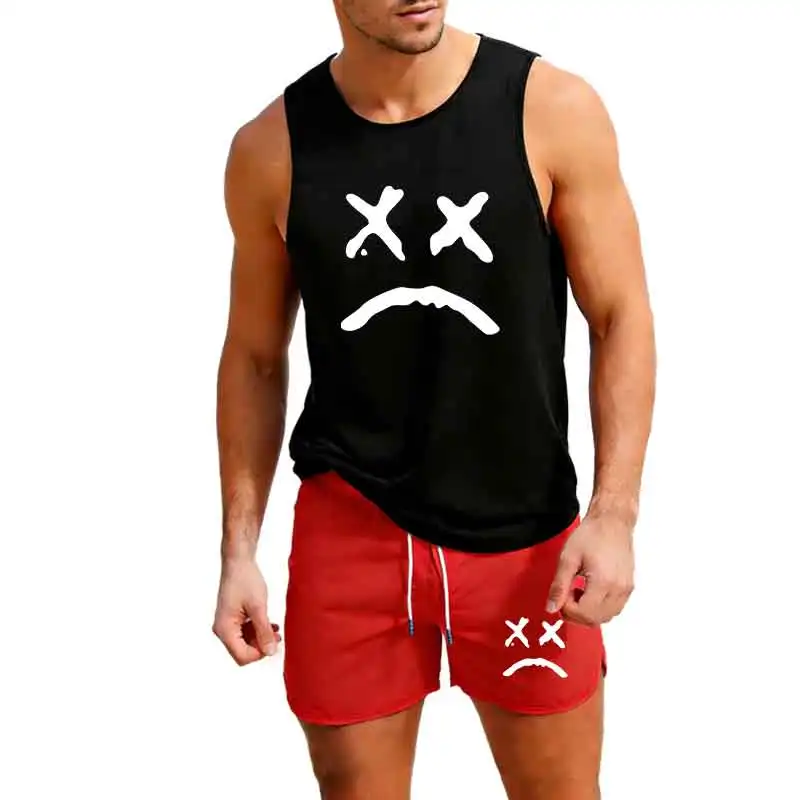 

European size Vest+Shorts 2-Piece Summer Casual Fashion Trend Set Beach Surfing Men's Suit Outdoor Jogging Sportswear