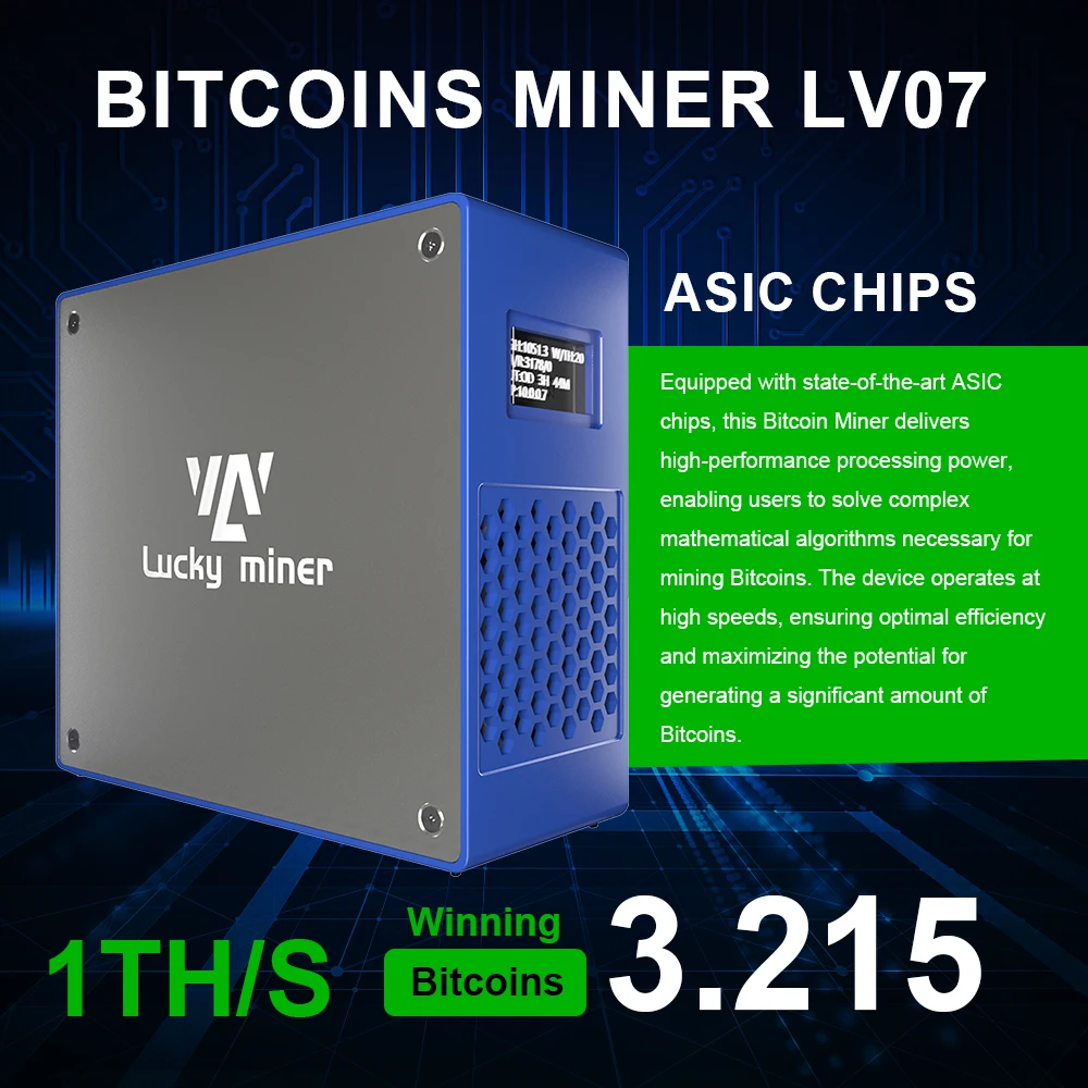 Lucky Miner-Machine de Minage de Loterie ASIC, LV07, Bitcoin, Crypto Solo Miner, BTC, BCH, BSV, DGB, 1TBH/S SHAMate, BM1366, Nouveauté 2024