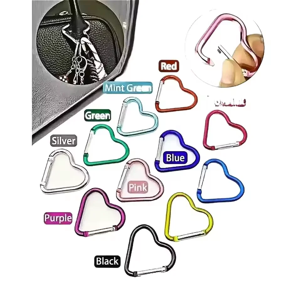 Herzförmiger Metall-Schlüsselanhänger, Outdoor-Sport, Karabiner, Klettern, Camping, Schlüsselanhänger, Schnalle, Multi-Reiseset, Haken zum Aufhängen, Schlüsselanhänger