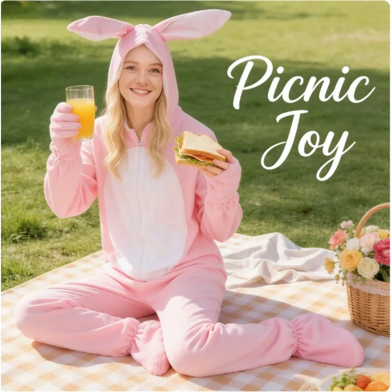 

Pink Adult Animal Onesie Pajamas Easter Halloween Stage Performance Outfit Theme Party Role Play Soft Costume Sleepwear
