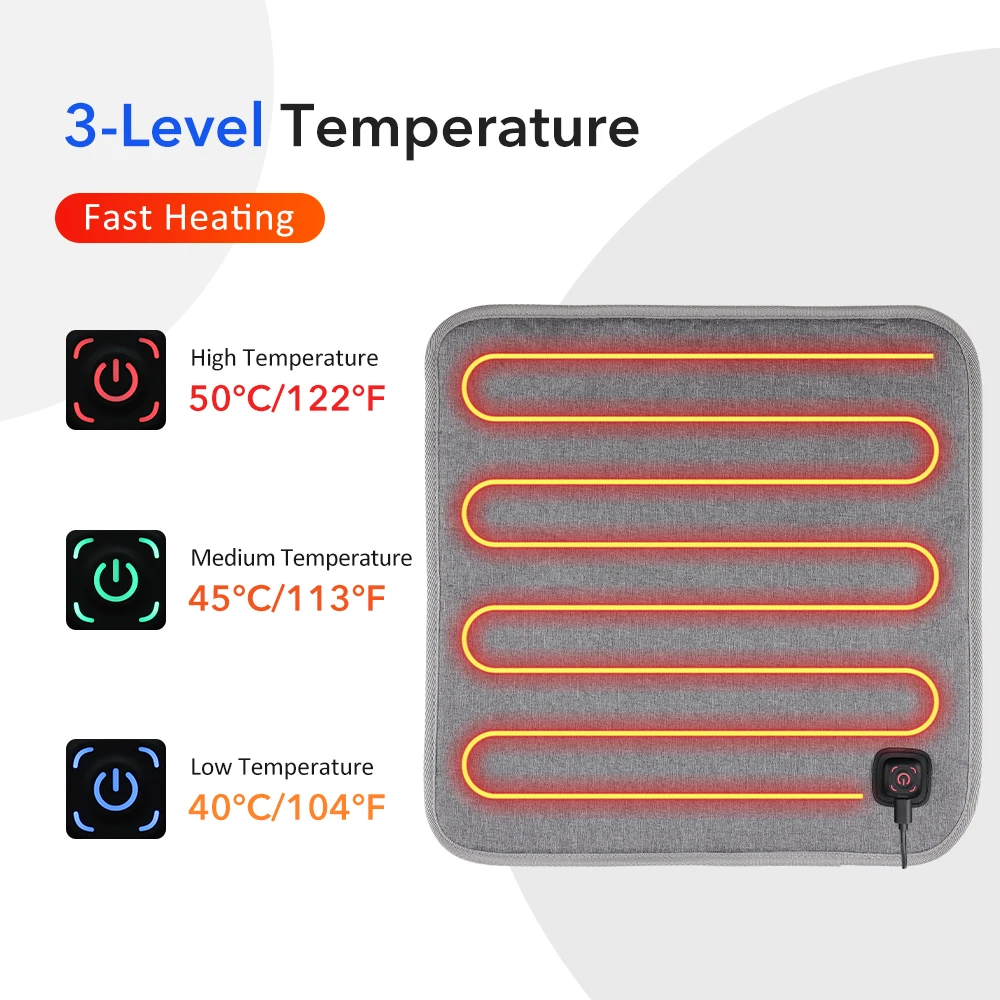 Almofada de aquecimento elétrico usb 5v, almofada de assento aquecida com 3 níveis de temperatura, cadeira de acampamento, tapete aquecido, 4 áreas aquecidas, aquecimento portátil