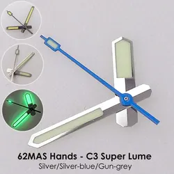 62MAS Watch Hands C3 Super Lume for NH35 NH36 NH38 NH70 NH71 NH72 4R35 4RS6 ETA2824 PT5000 SW200 Silver/Gun-grey Modification