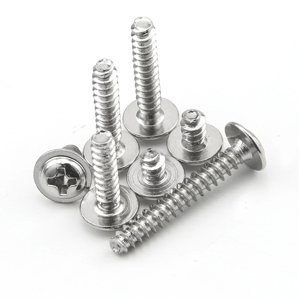 JUIDINTO 30-100pcs PWB Cross Round Head With Washer Self-tapping Screws M1.7 M2 M2.3 M2.6 M3 M4  Phillips Screw Carbon Steel