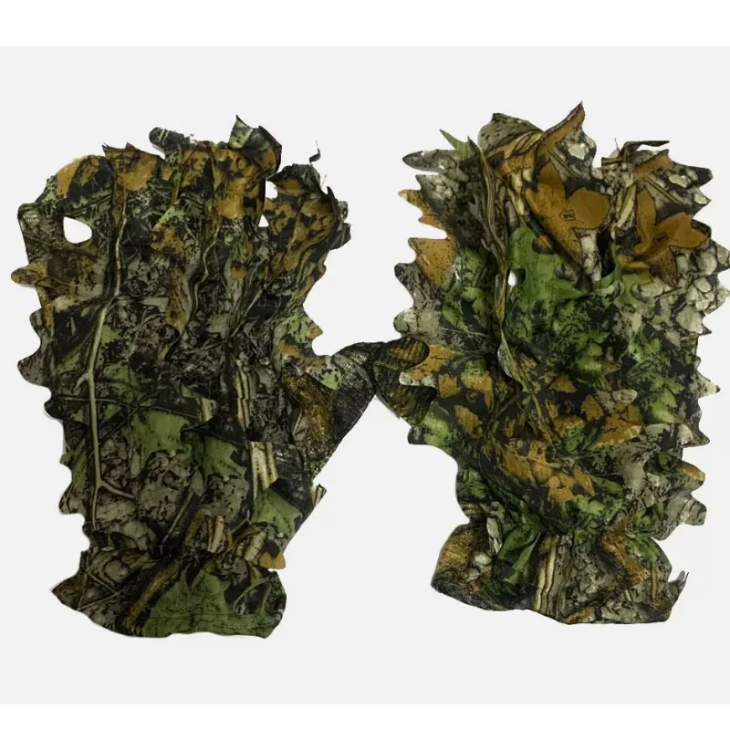 Hunting Ghillie Gloves Camouflage Suit Gloves 3D Bionic Leafy Camouflage Headwear Jungle Wildlife Photography Turkey Camo Glove