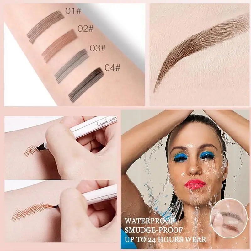 Microblading Eyebrow ปากกา 4 เคล็ดลับส้อม Eyebrow Tattoo ดินสอยาวนาน Fine Sketch Liquid Eye Brow Make Up Eyebrow Tattoo ดินสอ