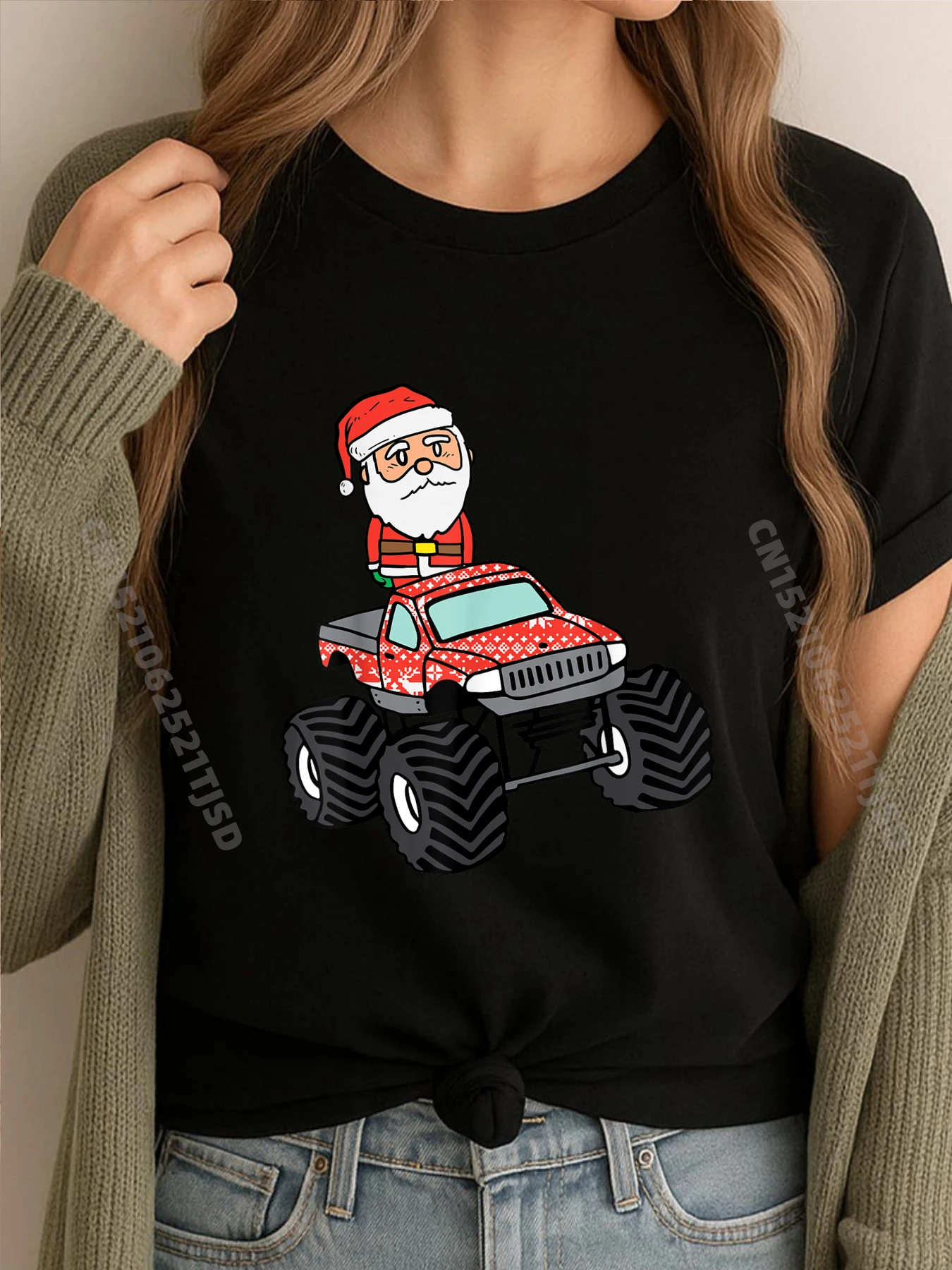 

Рождественский монстр-трак Санта, милые рождественские футболки с рисунком для малышей, женская белая футболка, женские топы, футболки с принтом