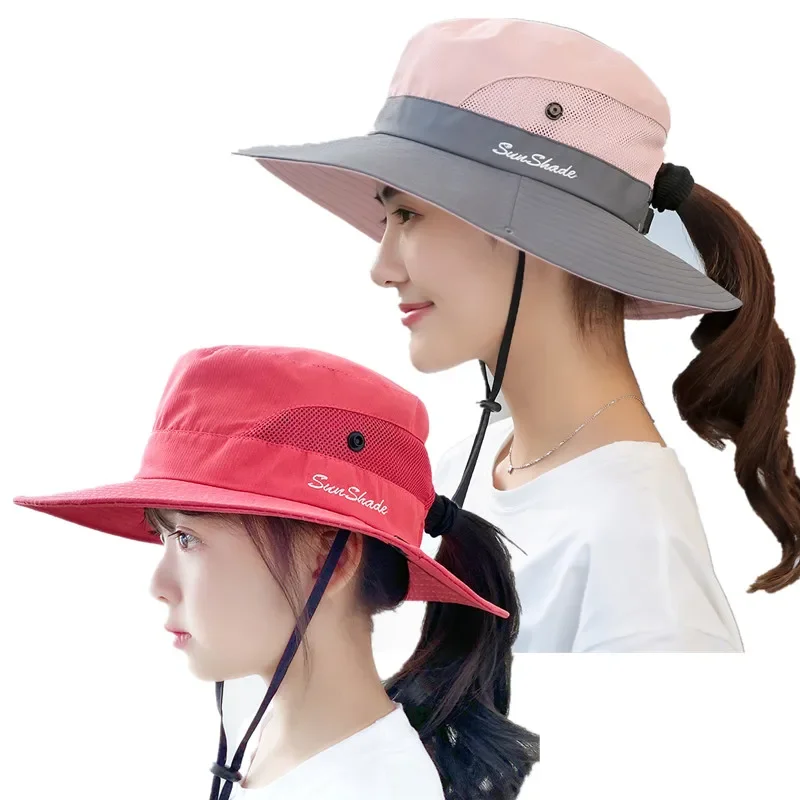 

6-8 Years Child-Parent Summer Outdoor Ponytail Bucket Hat Girls Sun Hats Female Breathable Beach Fisherman Hat Panama For Women