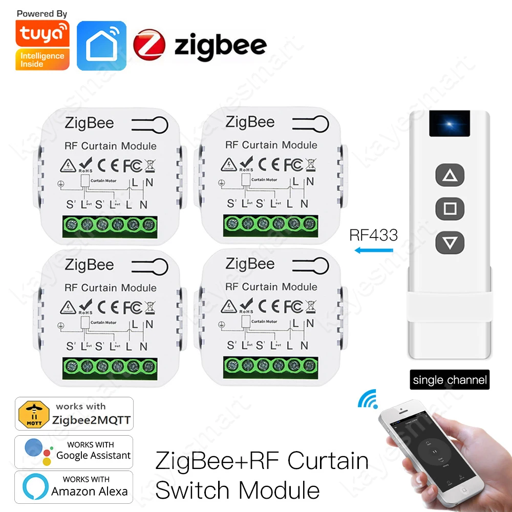 Tuya ZigBee Módulo Interruptor Cortina, motor do obturador do rolo cego, RF433 Controle Remoto, Smart Life Suporte App, 2MQTT, Google Home Alexa