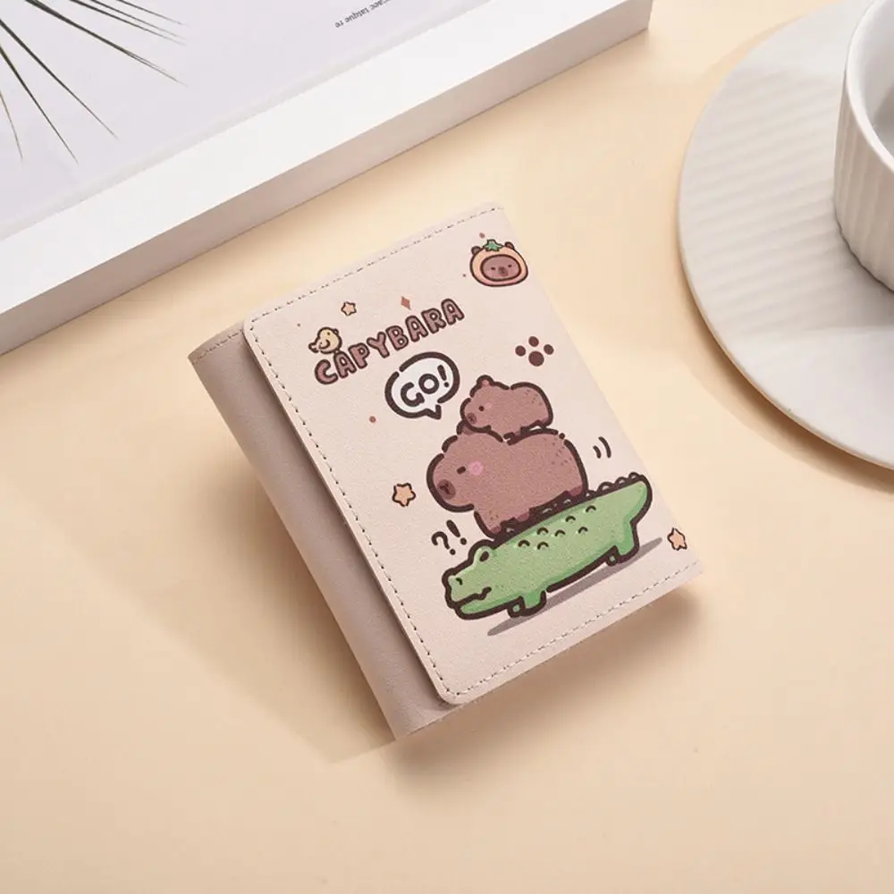 かわいい Pu レザーカピバラ財布漫画大容量フォトカードバッグポータブル折りたたみ小銭入れ女の子
