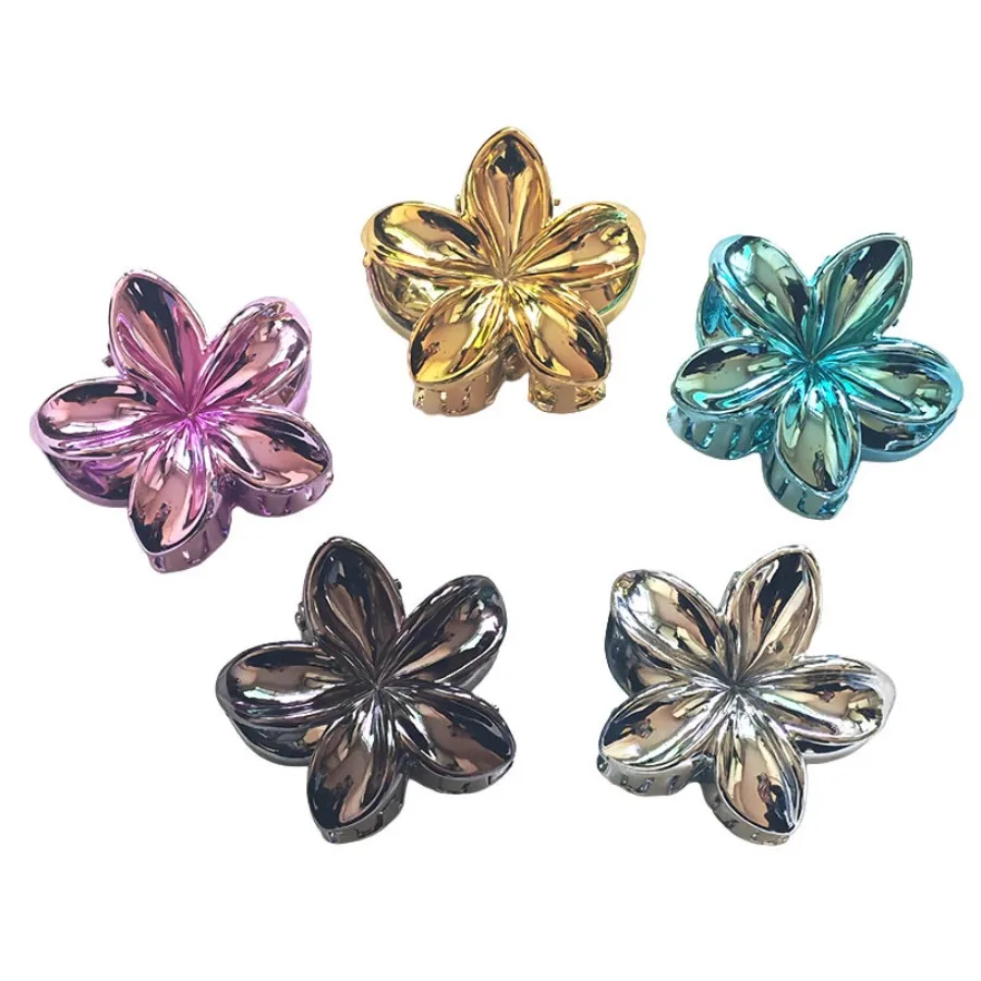 Cross-border electroplating flowers frangipani hair grab clips European and American fashion high-end hair clips Shark clips he