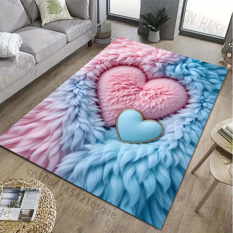 

Love Heart Printed Area Rug for Living Room Bedroom Bedside Non-Slip Floor Mat Romantic Home Decor
