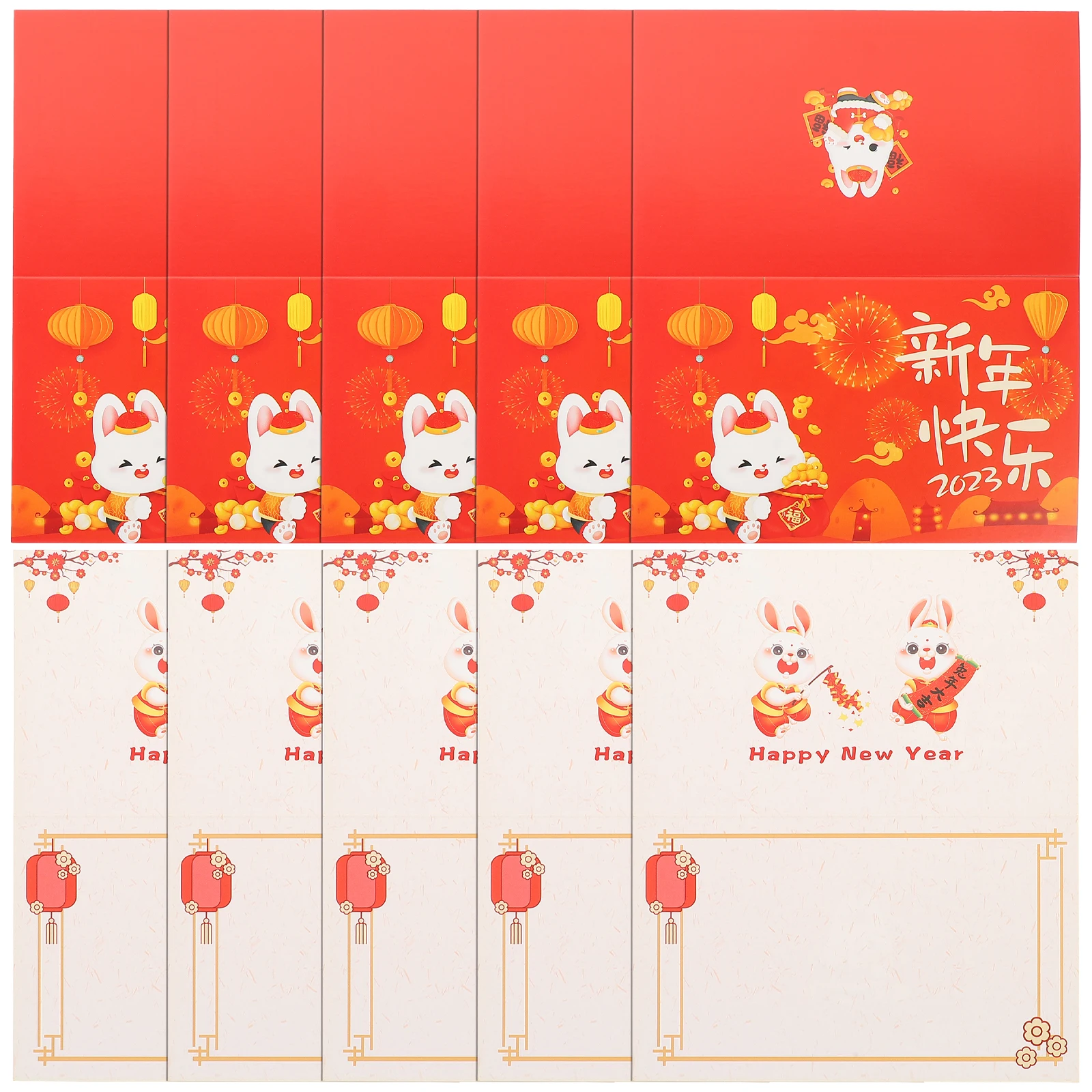 

10pcs Chinese New Greeting Spring Festival Blessing Paper Invitation Folding Hand Writing Lunar New Year Design Rabbit Year