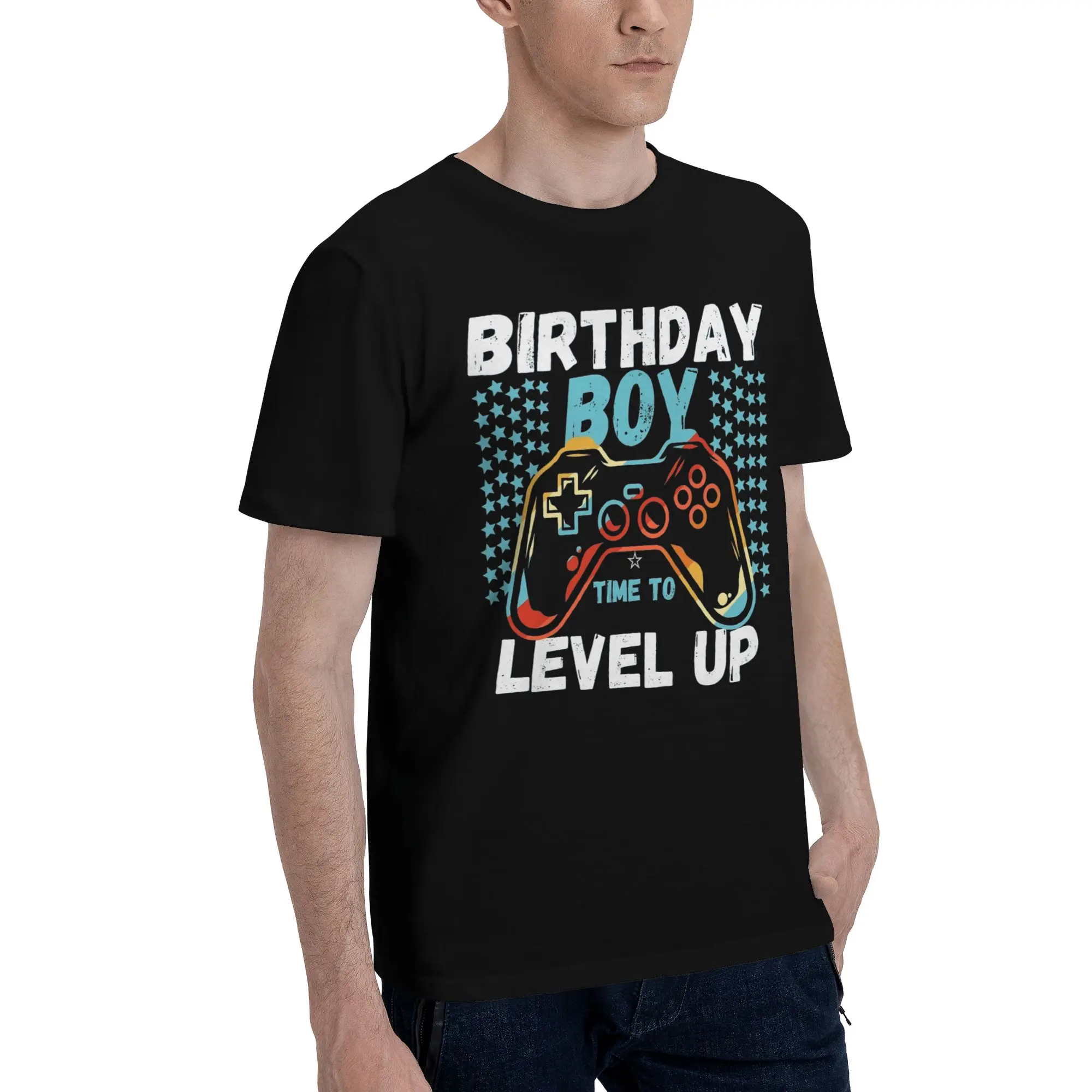 Mens Womens Birthday Boy Time to Level Up T Shirt Cotton Printed T-Shirt Gamer Girl Boy Top Clothing