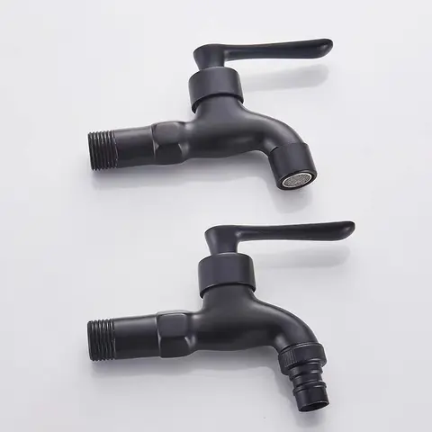 Svart mässings enkel kallvattenkran väggmonterad för badrum hörn tvättmaskin utvändig trädgård bibcock bad toalett mopp pool kran 12 best sales mässingskran - №3