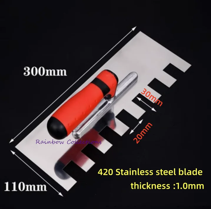 L30*11cm Right Side Teeth  Serrated Trowel Painting Tool Plastering Stainless Steel Tile Tool Spatula Decoration