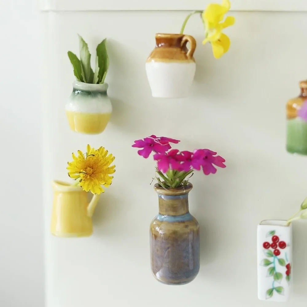 Vaso decorativo criativo ímãs de geladeira exclusivo vaso artesanal ímã de geladeira pequeno mini vaso de cerâmica exibição de plantas