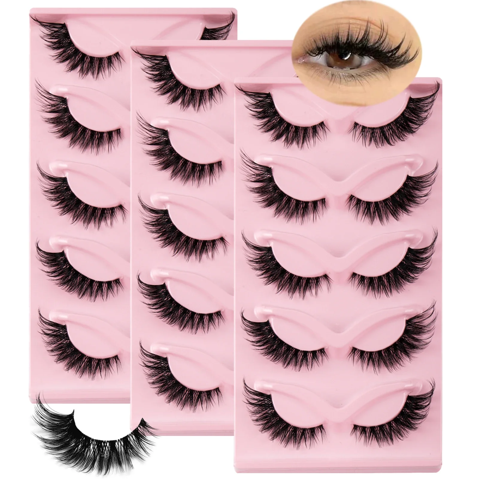 15 paia/confezione da 3 ciglia Cat eye 3D ciglia finte naturali Fluffy Soft Cross Clear Band Lashes Manga Lashes Wispy Eyelash Makeup