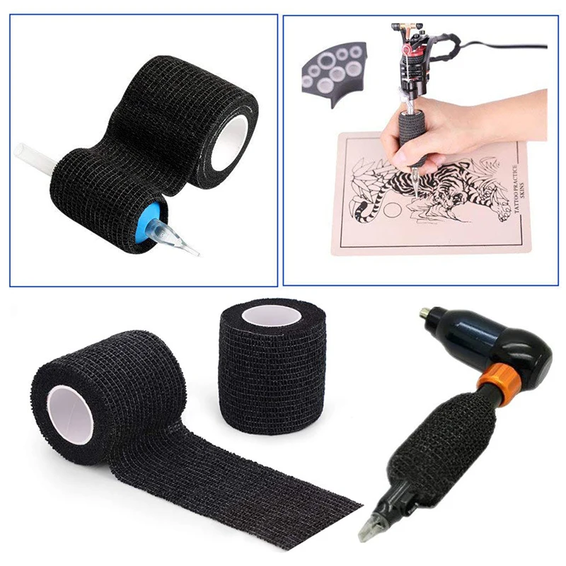 3/5/10pcs Black Tattoo Grip Bandage Cover Wraps Tapes Nonwoven Waterproof Self Adhesive Finger Protection Tattoo Accessories