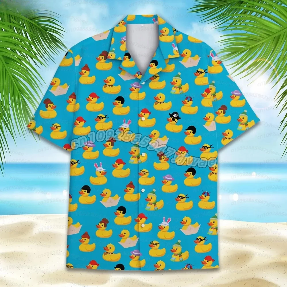 summer Funny Neon Rubber Duck Hawaiian Shirt for Men Galaxy Yellow Duck women HawaiianButton Down Shirts Short Sleeve Shirt Tops