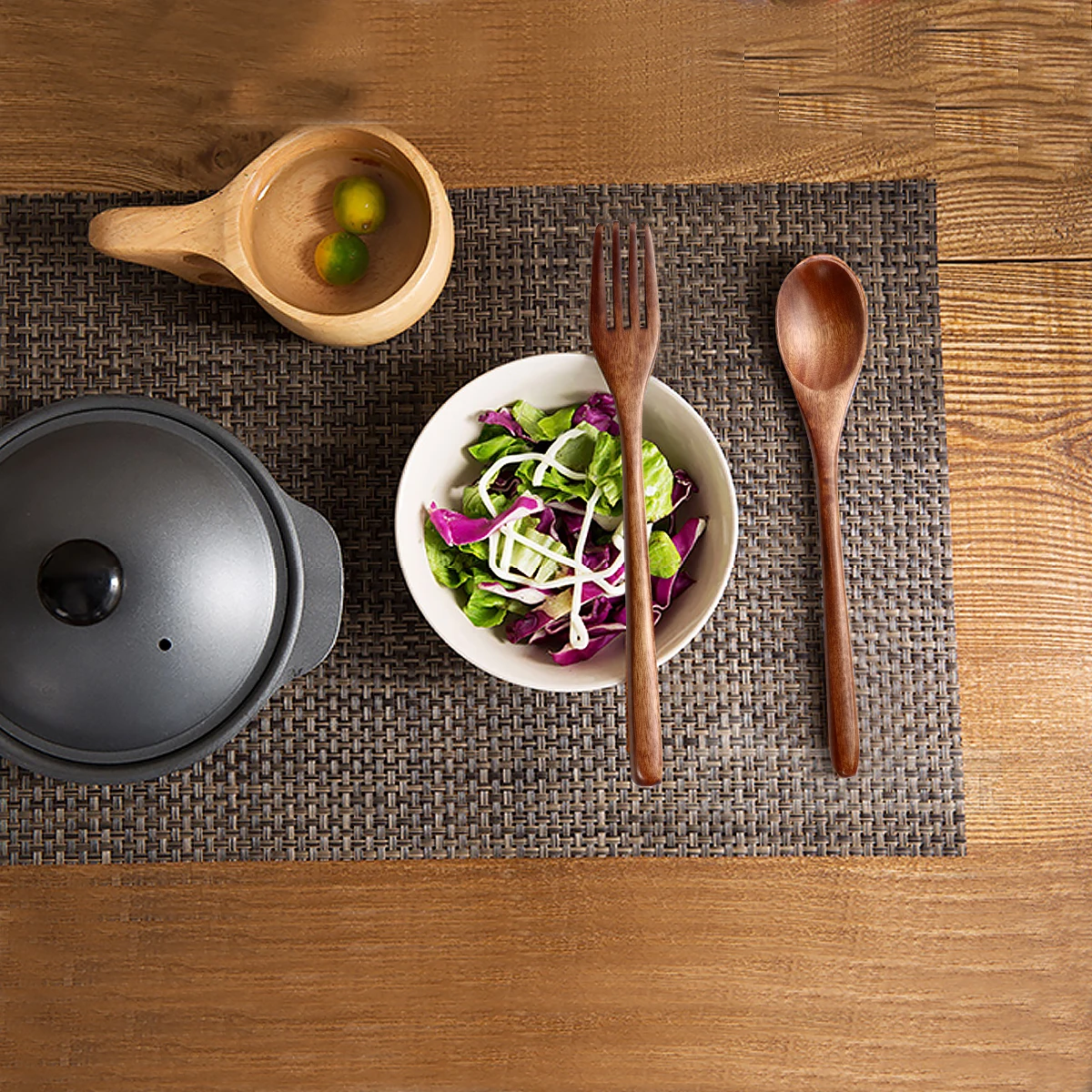 

6 pcs 1 Set Wooden Cutlery Set Household Kitchen Supplies Smooth Tableware For Dining Practical Chopsticks Silverware Wood