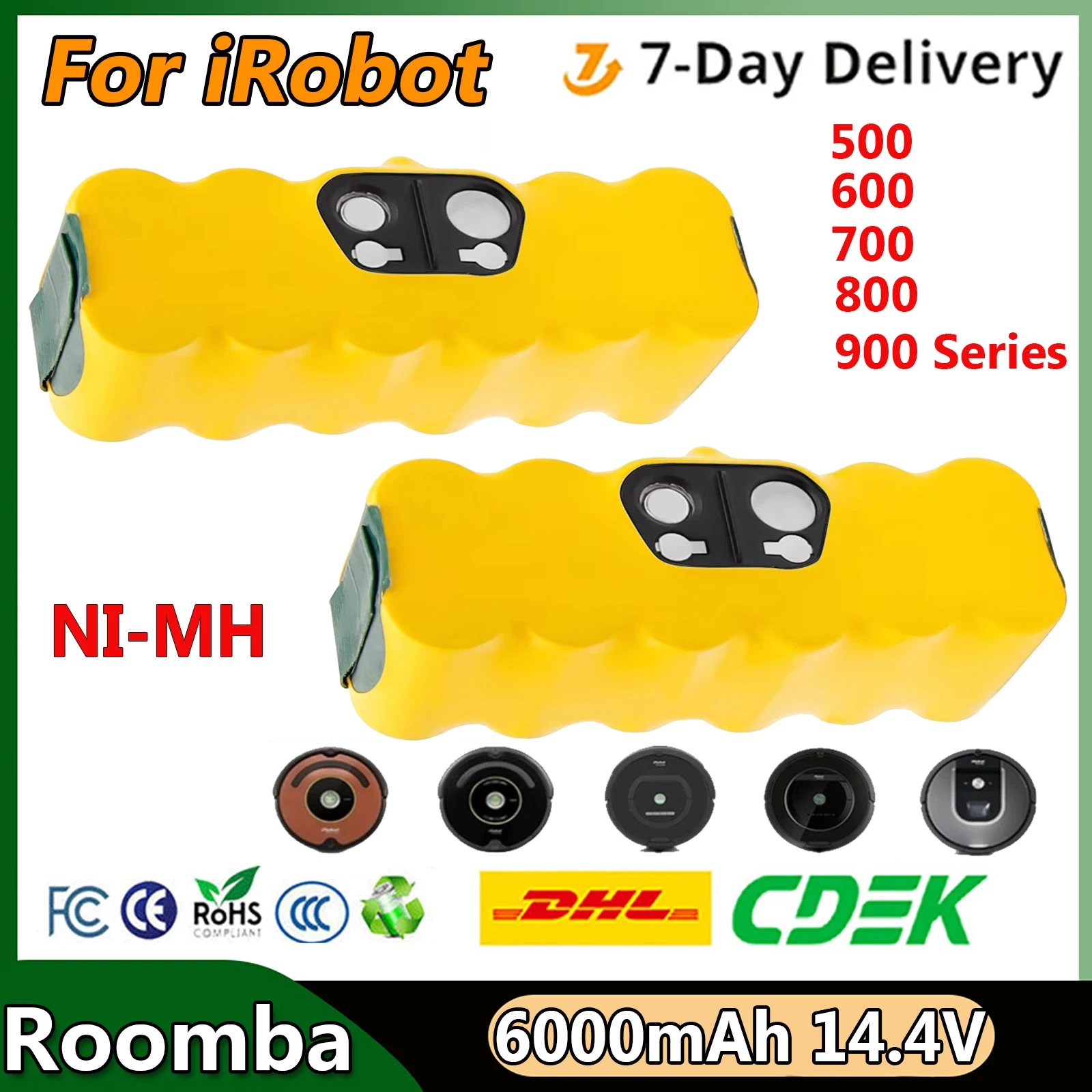 Turpow Batteria di ricambio 14.4V 6000MAH per aspirapolvere iRobot Roomba 500 510 530 550 560 570 580 600 700 800 900 NI-MH