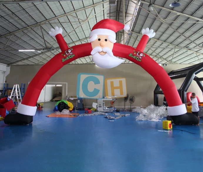 Arco inflable de PVC de Papá Noel para entrada, arco festivo para Navidad, alegría mágica, promoción al aire libre, soplador de aire Digital LED