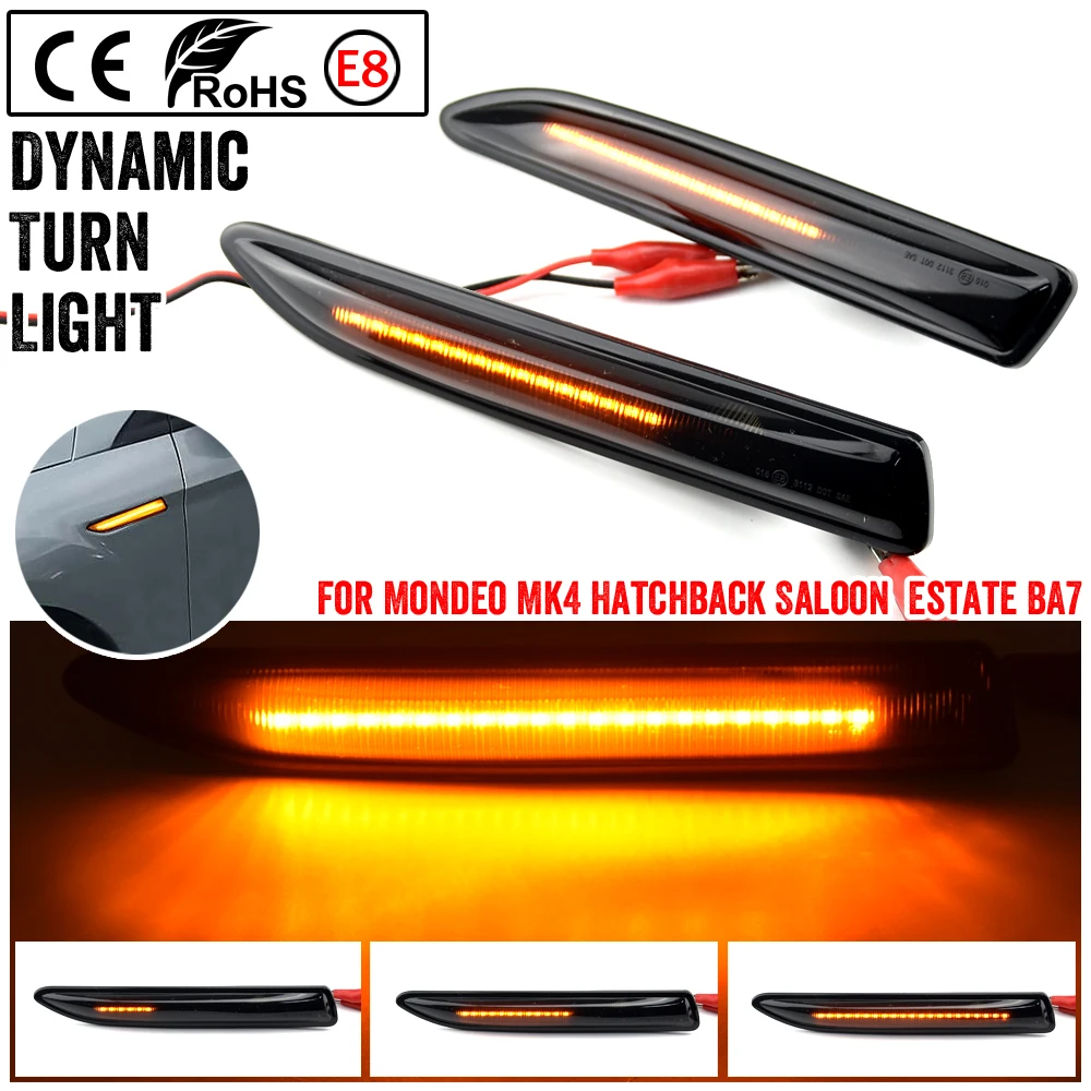 

2X For Ford Mondeo Mk4 Hatchback Saloon Estate(BA7)2007 2008 2010-2015 Smoke Lens Dynamic LED Side Marker Light Turn Signal Lamp