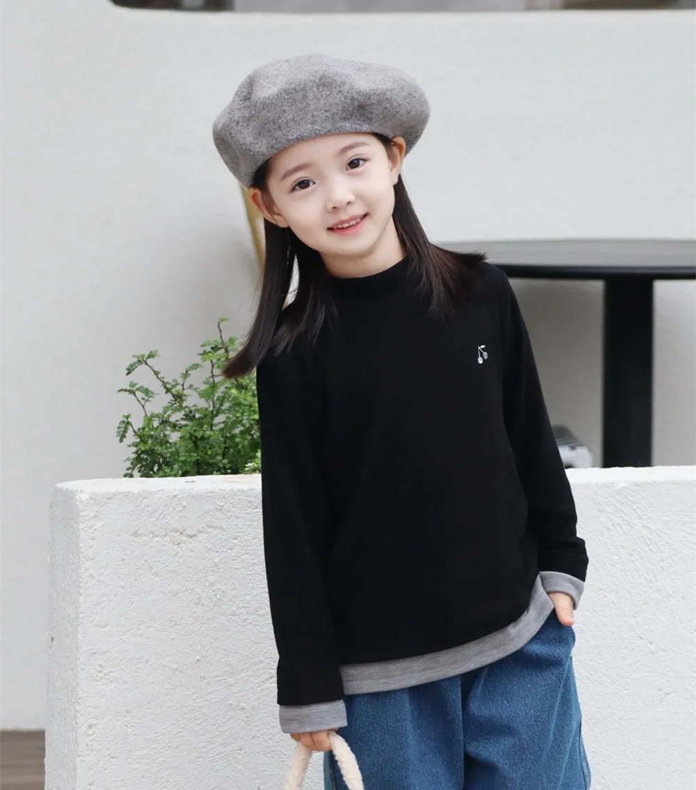 kids girls clothes baby tops Fake two piece design casual sweater pullover Thermostatic fabric keeps warm sweater