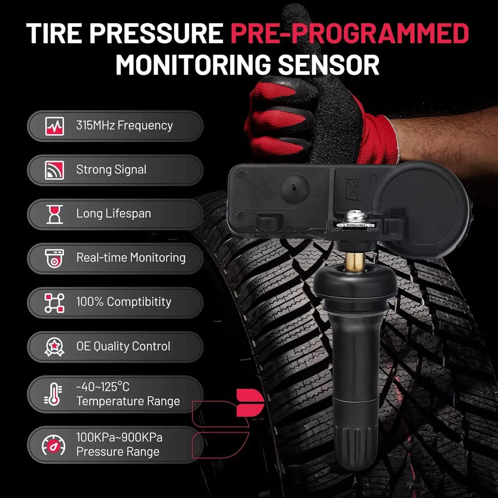 4pcs Pre-Programmed Tire Pressure Monitor Sensor 315MHz, Plug-and-Play TPMS for GM Vehicles, Waterproof Auto Accessories