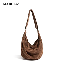 MABULA Retro Style Corduroy Bag Adjustable Strap Vintage Fashion Large Capacity Shoulder Purse Simple Solid Autumn Crossbody Bag