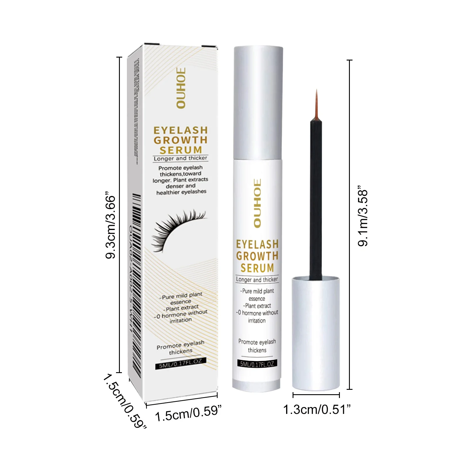 OUHOE Mascara is zacht natuurlijk, hydraterend, verhelderend, dik, lang, zwart, krullend en spoorloos