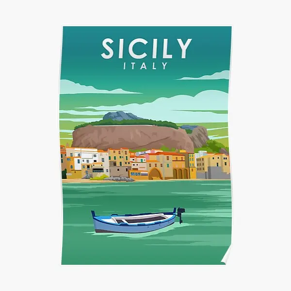 Sicily Italy Palermo Vintage Minimal Tra  Poster Painting Wall Picture Print Modern Funny Vintage Home Room Art Mural No Frame