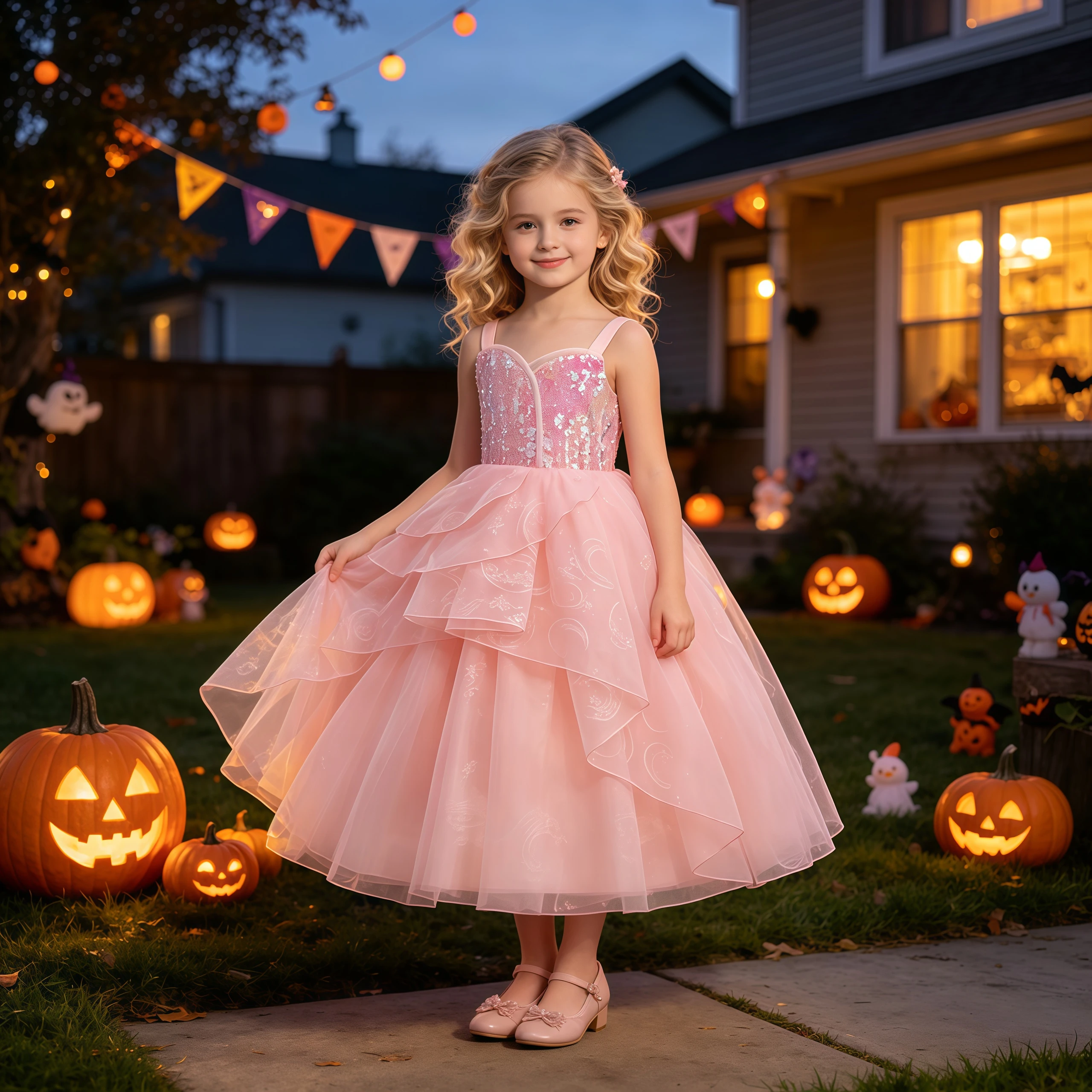 Dreamy Good Witch Costume Pink Sequins Princess Dress For Girls Wizard Halloween Birthday Party Carnival Perform Fancy Outfits
