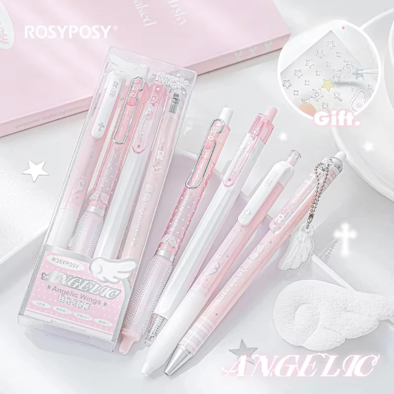 

4 шт./компл. набор гелевых ручек Pearl Angel, милые экзаменационные ручки с дизайном крыльев, кавайные мультяшные чернила 0,5 мм, черные чернила для детей, школьников