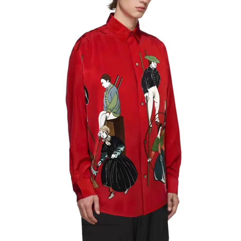 WVGA Spring Autumn New Man Yamamoto Style Printed Trendy Long Sleeved Shirts Niche Chic Casual Turn-Down Collar Tops Ins W14068