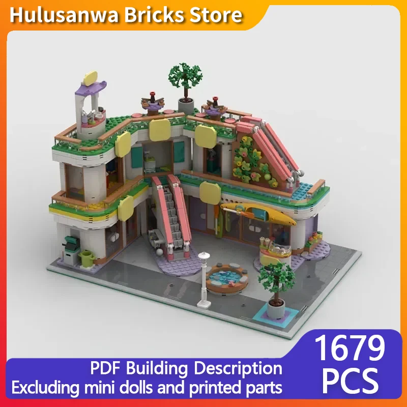 Street View MOC Building Bricks Large Shopping Mall With Elevator Modular Technology Gifts Holiday Assemble Children Toys Suit