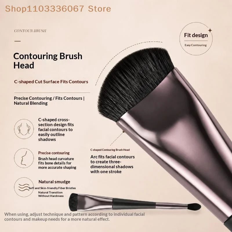 【HLS】【HB】Double Ended Makeup Brush 2-in-1 Highlight & Nose Contour Brush Portable Facial Sculpting Brush For Beginners
