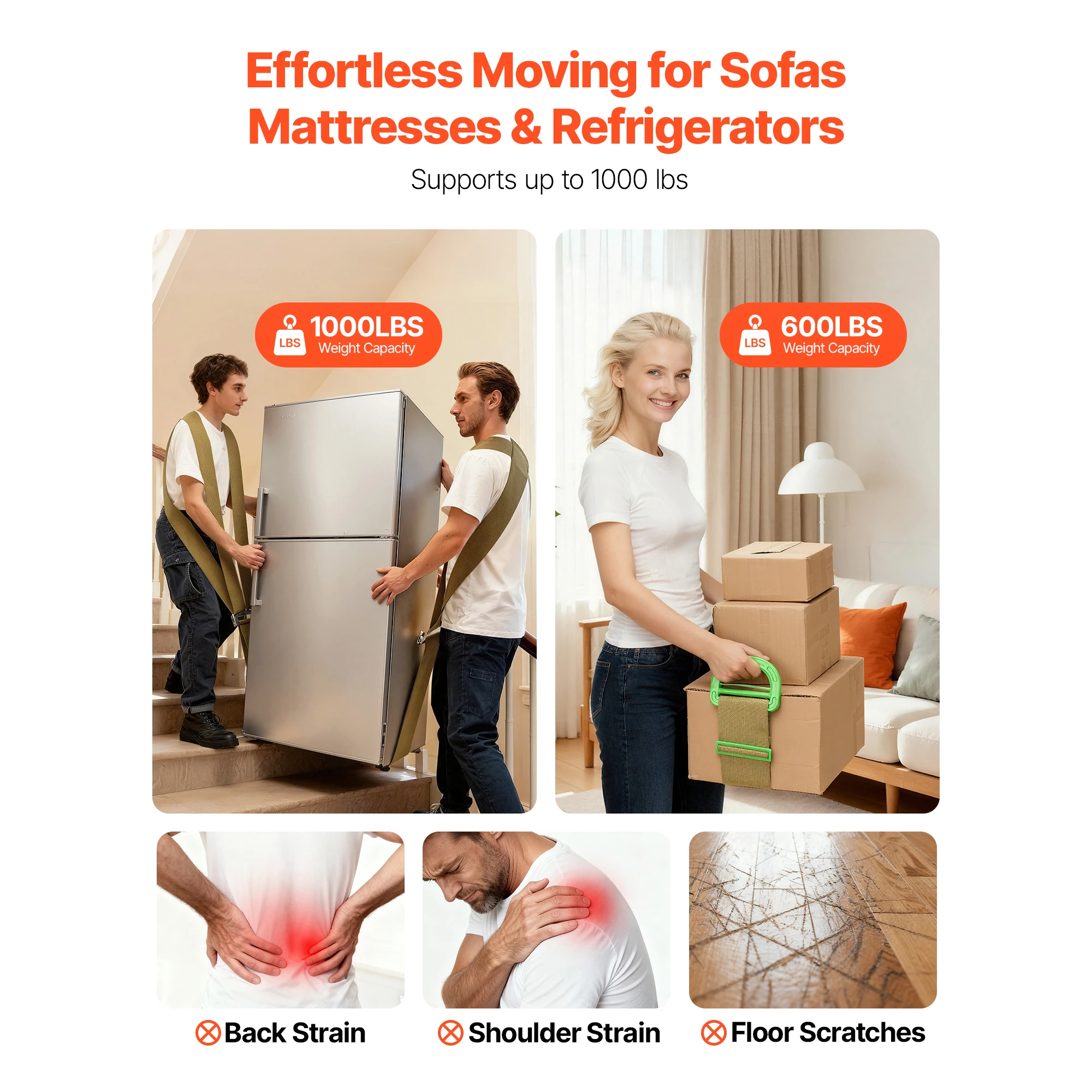 SucceBuy 2-Person Lifting & Moving Straps System with 2 Harness Straps Adjustable Shoulder Strap for Move Furniture Refrigerator