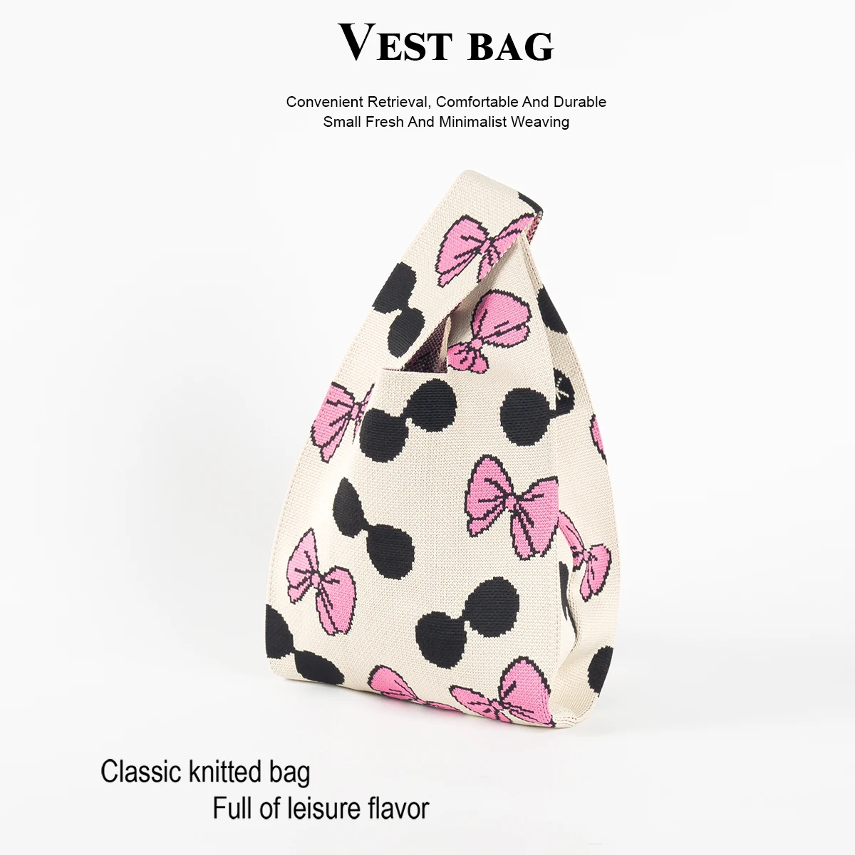Elegant Bow-Knot Sunglasses Pattern Knitted Handbag, Lightweight and Foldable with Large Capacity for Carrying Mobile Phones, Umbrellas, Cosmetics, Open and Breathable Wide Shoulder Strap, Casual and Suitable for All Seasons, Suitable for Women and Children
