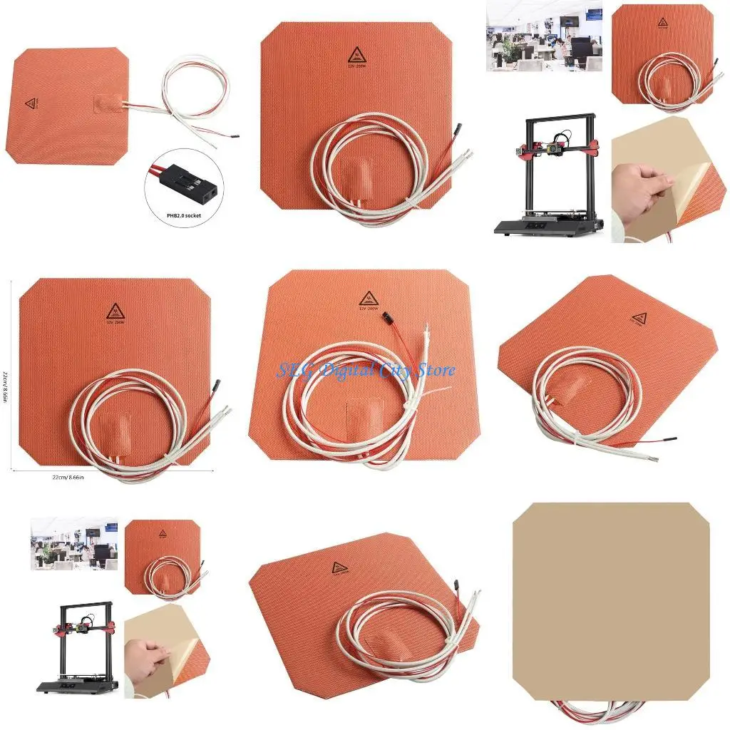 

U75B 220x220mm Silicone Heater 12V 200W Heated Bed Build Plate Adhesive Build Plate for Anycubi 3D Printers Accessory