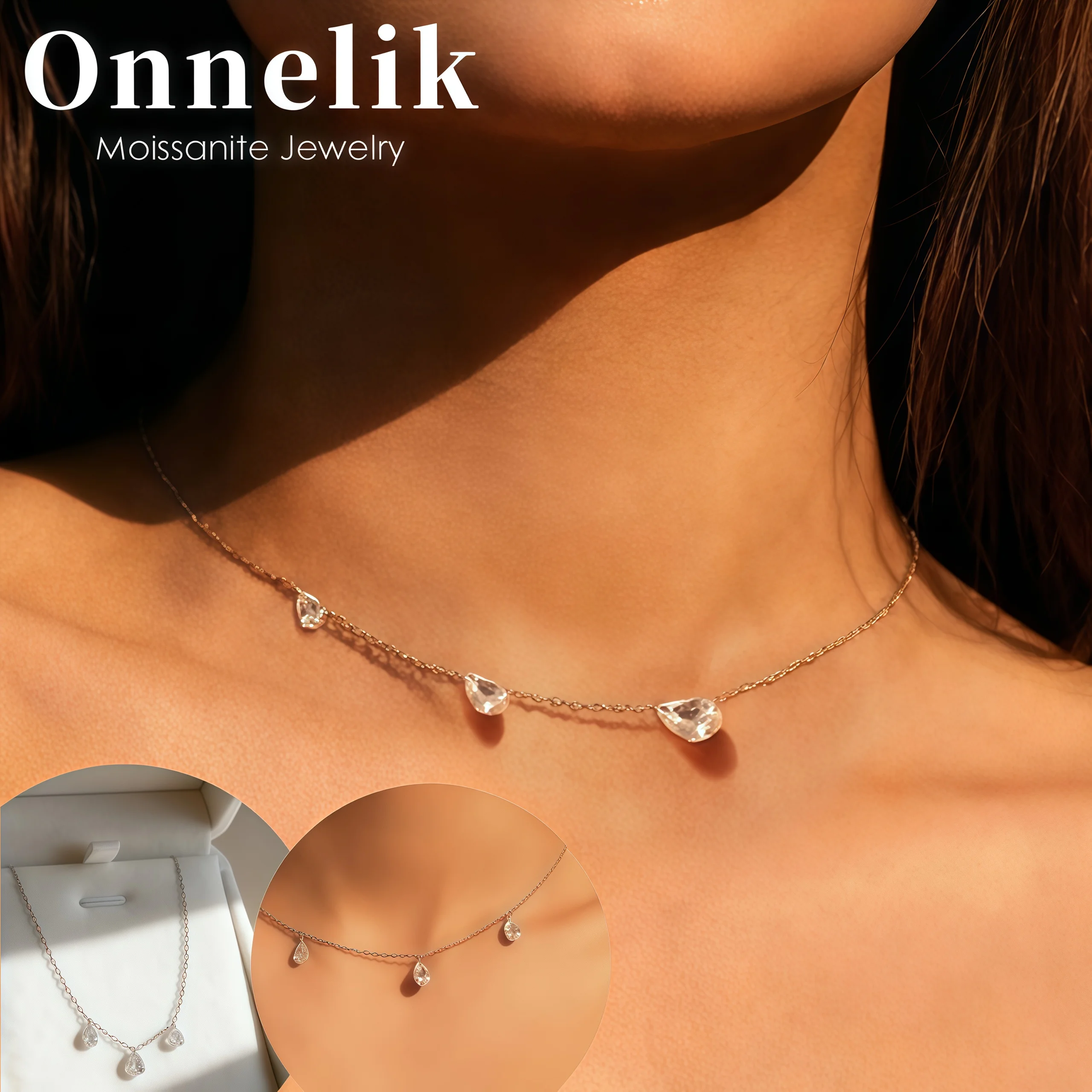 

Onnelik S925 Серебряное сверкающее ожерелье-капля 3/9 карат с муассанитом, уникальная модная цепочка на ключицу для женщин, легкие роскошные ювелирные изделия