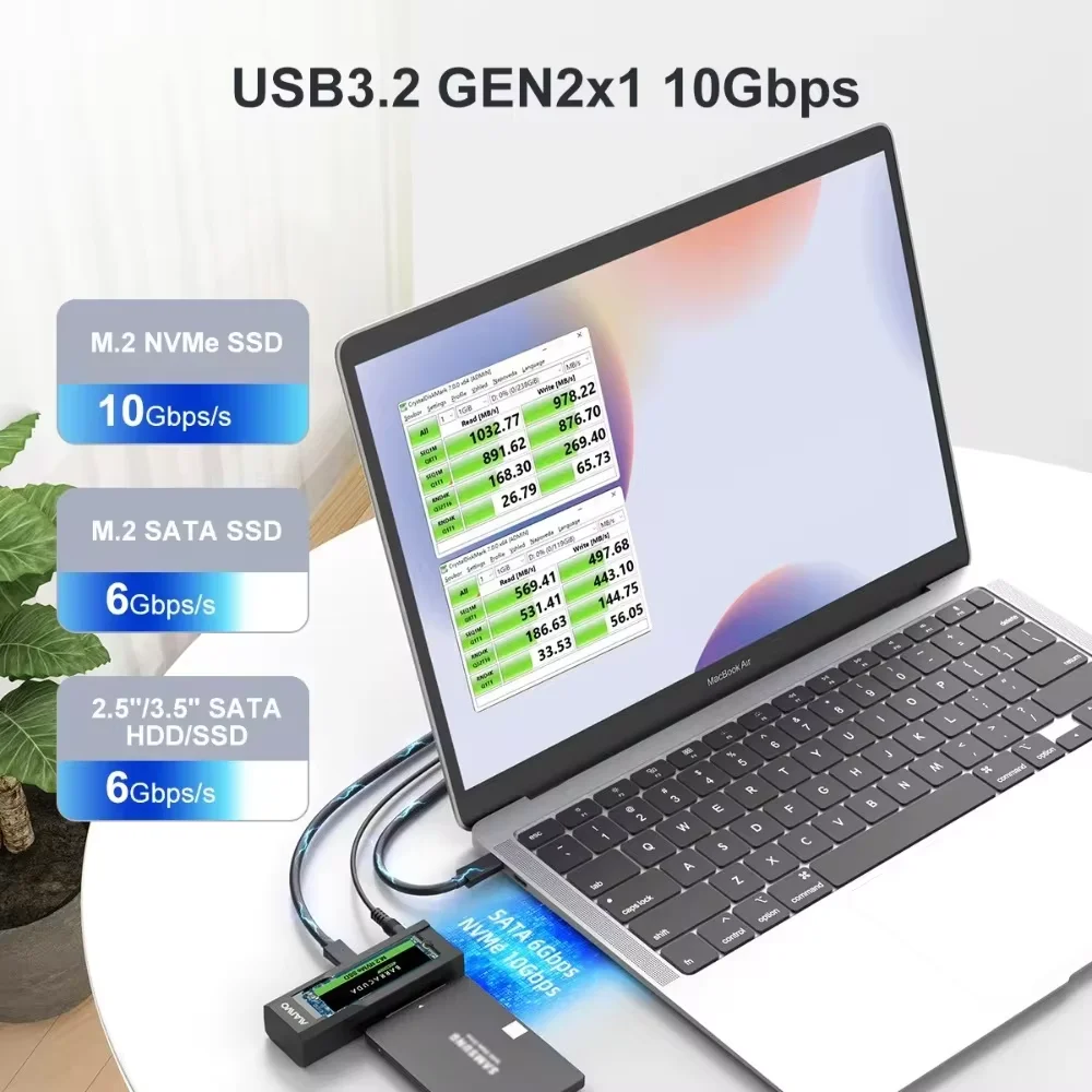 Imagem -02 - Maiwo-sata Ssd Docking Station Gabinete M.2 Nvme Usb c Baía Dupla Hdd 2.5 3.5 Nvme Ngff Ssd